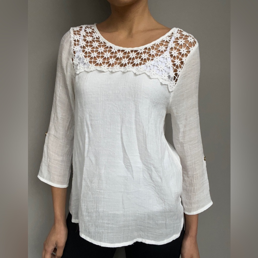 White Sheer Top with Floral Embroidery